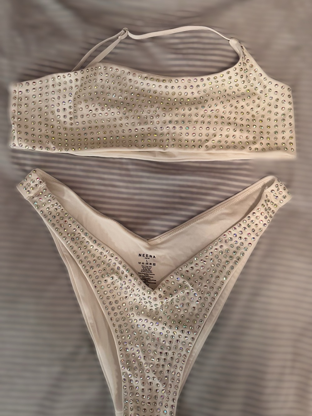 NINA Swim - White Rhinestone Bikini Set | Size Large | Oh Polly Sister Brand